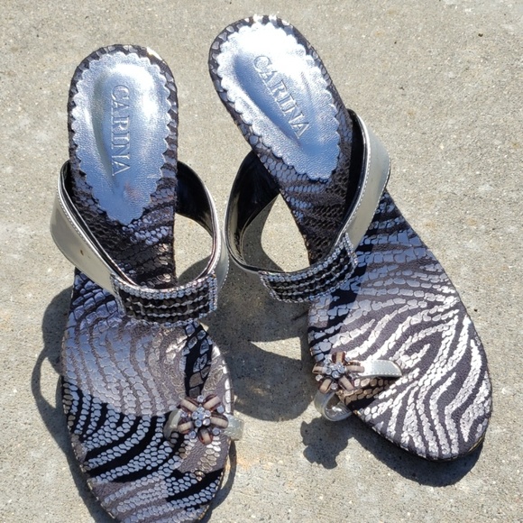 43. Carina evening sandals with zebra sole size 8 - Picture 1 of 6